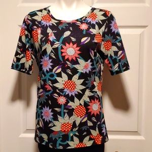 LuLaRoe Colorful Floral Black Abstract Women's Short Sleeve Top - Size XL